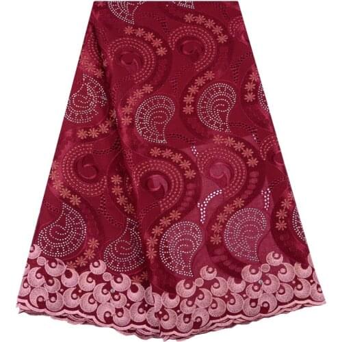 Wine Soft Hollow Out Swiss Voile Lace In Switzerland African Lace Fabric High Quality African Swiss Voile Lace Materials F1487