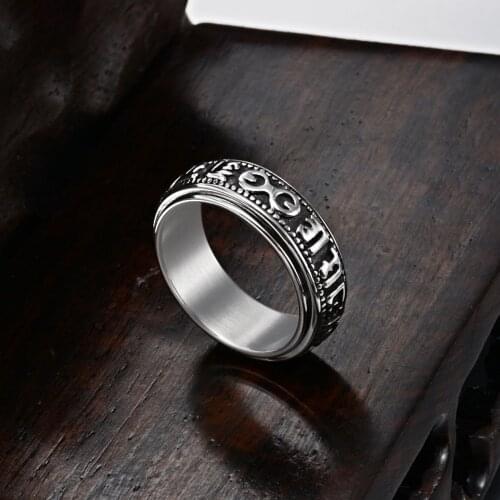 Mantra Rotatable Rings for Men Boy Six-Words Mantra Spinner Ring Finger Buddhism Religious Tibetan Male Jewelry US Size 6-12