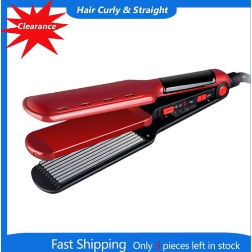 Hair Straightener Temperature Adjustment Flat Iron Widen Ceramic Heating Plate Salon 2 in 1 Hair Curler and Straight Styling Too