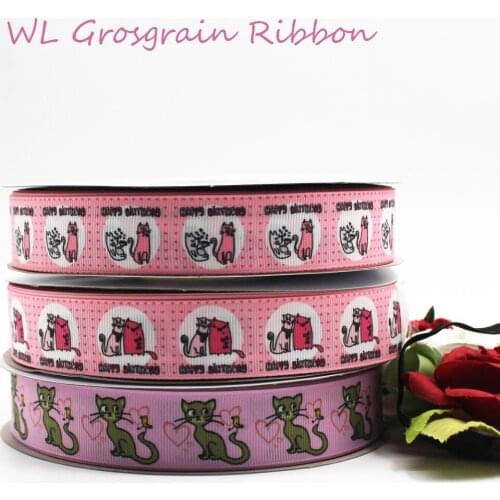 WL 10 Yards Cute Cat Printed Grosgrain Ribbon Diy Hair Accessories Bow Birthday Party Gift Wrapping Animal Collar