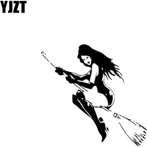 YJZT 12.3*12.5CM Car Sticker Smiling Evil Witch Girl Black/Silver Vinyl Decals Covering The Body Fashion Popular Style C20-0380