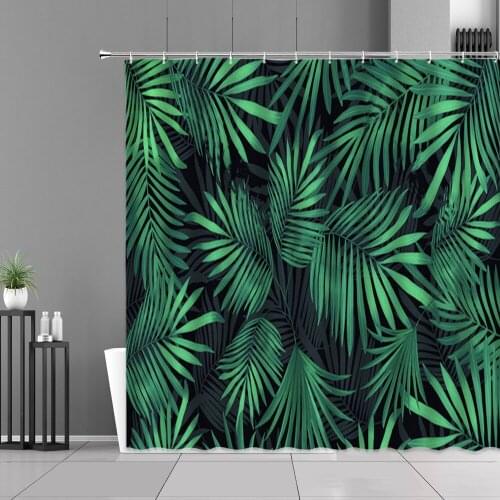 Green Tropical Plant Shower Curtains Bathroom Curtain Leaf Printing Bathroom Bathtub Wall Decoration Waterproof Polyester Fabric