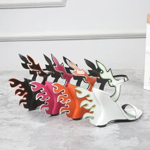 Novel woman flame high wedge summer sandal candy color flame tail wedge sandal woman buckle high wedge sandal flame tail HOT INS