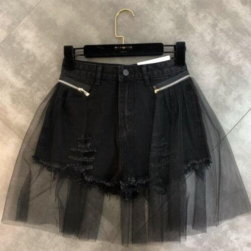 Splicing Yarn Hole Detachable Two Wear Trend Denim Shorts Bag Hip Sexy Female Short Fashion Women 2020