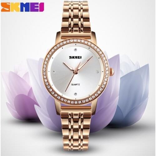 Luxury Brand Rhinestone Ladies Watch SKMEI Waterproof Stainless Steel Casual Quartz Wristwatch Womens Watches Relogio Feminino