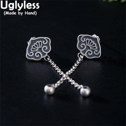 Uglyless China Chic RUYI Thai Silver Tassels Earrings for Women Real 925 Sterling Silver Ethnic Jewelry Abstract Heart Studs