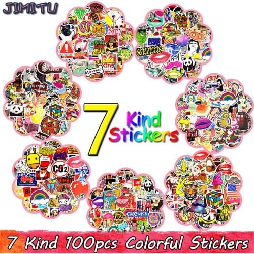 100 PCS Graffiti Stickers Waterproof Funny Punk Skateboard Sticker Pack 7 Style For Laptop Suitcase Fridge NoteBook Guitar Car