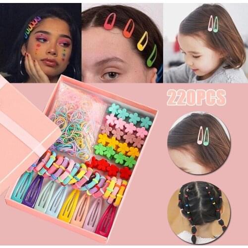 220Pcs/set of Girl Color Hairpin Head Rope Children Ponytail Accessories Rope Headband Head Set Childrens Hair Gift Box B2Q2