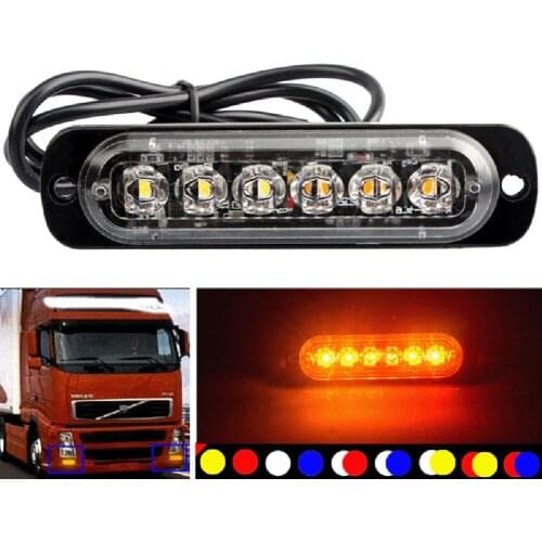 4pcs Amber Car 6 chips LED Lighting Bar Orange Grill Breakdown Flashing 12/24V amber led Emergency Strobe Lights for Trucks
