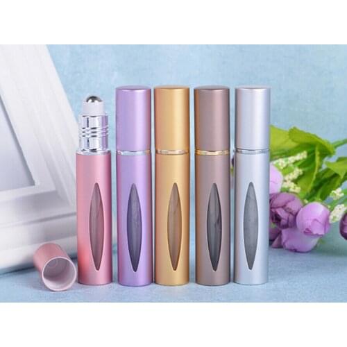 500pcs new fashion 10ml Aluminum Refillable Perfume Roll On Bottle Glass Essential Oil Bottle