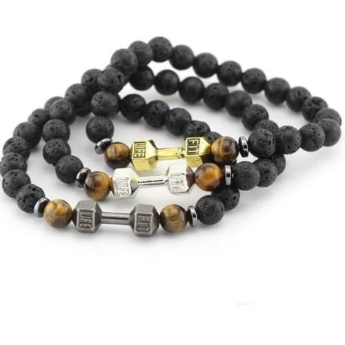 8mm Dumbbell multicolor Agate Chakra Healing Reiki Buddha Yoga Bracelet elastic adjustable Volcanic Stone Bangles dgff