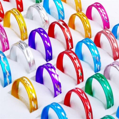 50Pcs Fashion Jewelry Aluminum Colorful Rings High Quality Pretty Multicolor Rings Wholesale