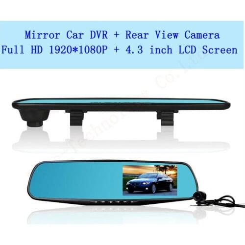 4.3 inch LCD Screen HD Dual Lens Car Camera Video DVR Dash Cam Rearview Mirror Right Support Night Vision Car