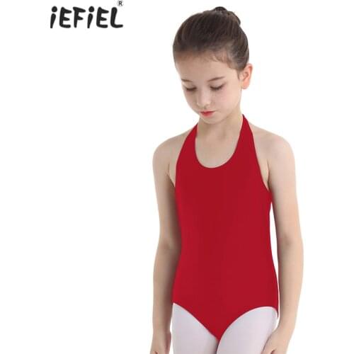 IEFiEL Ballerina Girls Ballet Dress Sleeveless Halter Cutout Back Ballet Dance Gymnastics Leotards for Girls Dance Wear Jumpsuit