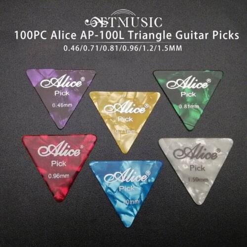 100pcs Alice Cellouid Guitar Pick Large Triangle Guitar Picks Plectrums 0.46/0.71/0.81/0.96/1.2/1.5MM Mixed Colour Guitar Parts