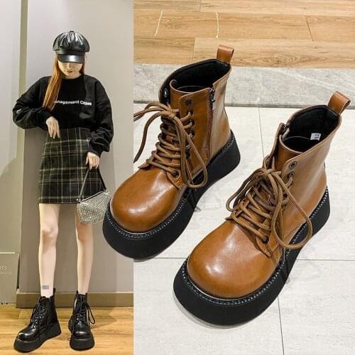 Martin Boots Womens Autumn and Winter New Style Side Zipper British Style Breathable Thick-soled Boots Short Boots Women