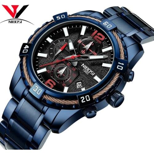 NIBOSISport Watches For Mens Watches Top Brand Luxury Chronograph WristWatch Men Waterproof Military Army Clock Stainless Steel