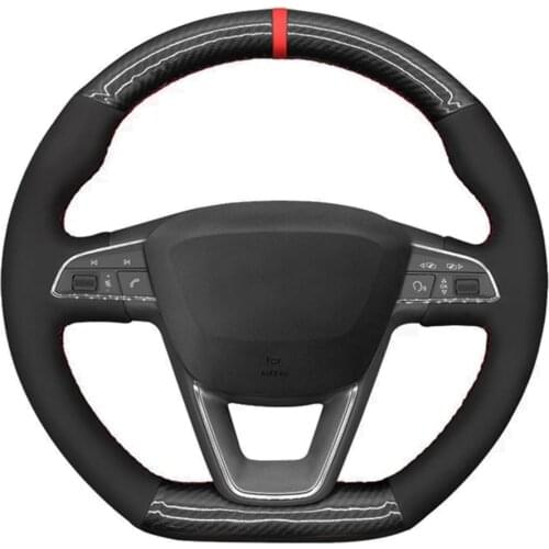 Car Steering Wheel Cover Non-Slip Black Carbon Fiber Suede For Seat Leon (FR|CUPRA) Ibiza (FR|CUPRA) Alhambra (FR Line) Arona FR