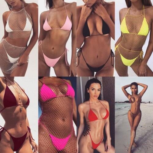 Dropshipping New 2020 Hot Selling High Waist Micro Bikini Plus Size Women Bathing Suit Solid Color Sexy Bandage Mini Bikini