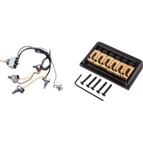 Guitar Wiring Harness Prewired 2 Volumes 2 Tones 4-500K Pots with Hardtail Saddle Bridge with Wrench and Screws