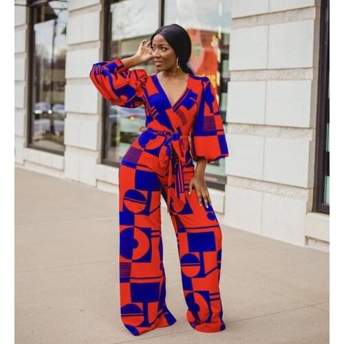 2020 Summer Women Jumpsuits Street Rompers V-Neck Sashes Print Sexy Night Club Party Bandage One Piece Outfits GL2031