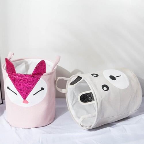 Dirty Clothes Basket Cartoon Foldable Laundry Dirty Clothes Cartoon Storage Bucket Cotton Linen Cloth Art Toy Cartoon Storage