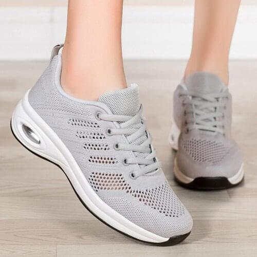 Breathable Tennis Shoes Summer Autumn Women Sneakers Flying Weaving Air Cushion Soft Sole Gym Shoes Lace Up Outdoor Sports Shoes