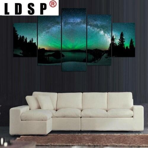 LDSP 5 Panels Canvas Painting Aurora Boreal HD Printed Beautiful Natural Landscape Pictures Wall Art Home Decor For Living Room