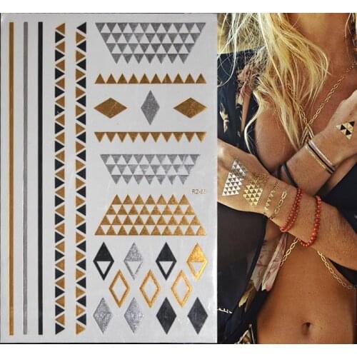 Metallic Temporary Tattoo Gold Silver Body Art Tattoos Summer Style Bracelet Choker Wedding,Holiday,Party Body Decoration Tattoo