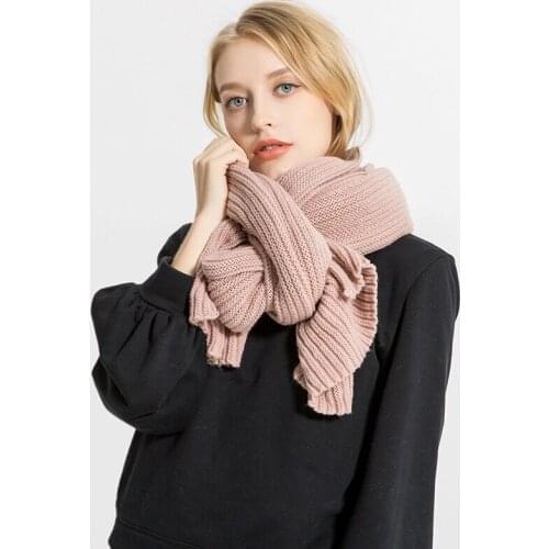 Mingjiebihuo Europe and the United States Korean fashion knitted scarf solid color yarn warm student couple scarf women girls