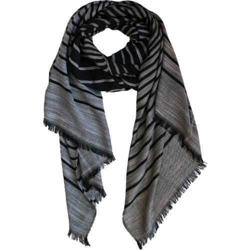 Scarf For Men Black Gray Khaki Striped Lines Scarf Fereti Shawl