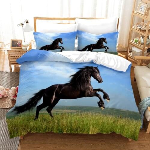Horse Bedding Set Single Twin Full Queen King Size Animal Black Horses Bed Set Childrens Kid Bedroom Duvetcover Sets 3D 010