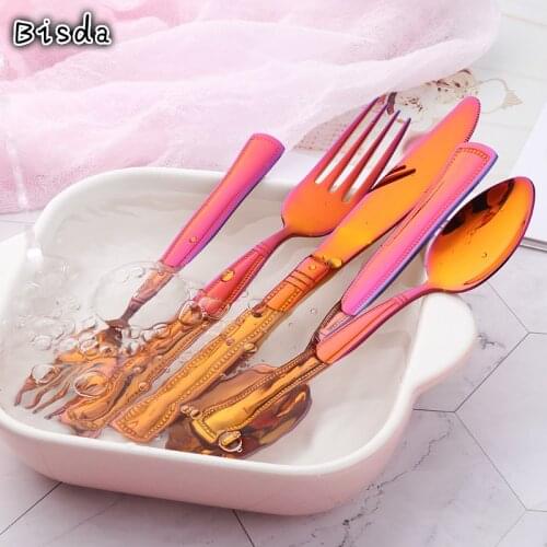 18/10 Stainless Steel Magic Red Flatware Cutlery Set Knife Fork Spoon Teaspoon Tableware Service for 2