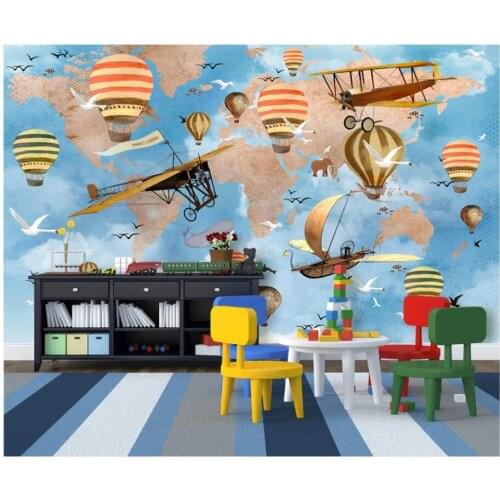 Wall paper 3 d custom mural on the wall HD round the world spaceship balloon kids room home decor photo Wallpaper to the nursery