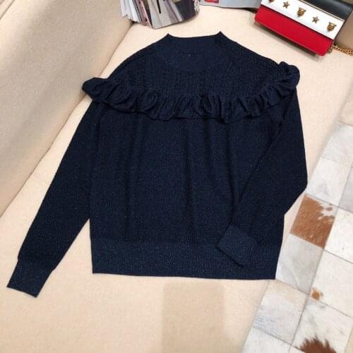 New ladies fashion 2021 long sleeve sexy casual solid color hollow crochet bright silk sweater 1026