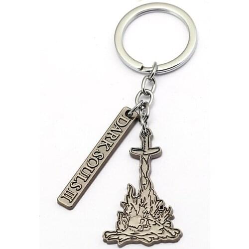 New Game DARK SOULS 3 Logo Keychain Metal 2pcs Pendant Key Ring Chain llavero Porte Clef For Men Car Women Bag Chaveiro HF12772