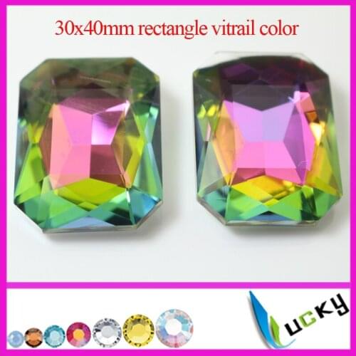 2015 new design Vitrail color large crystal fancy stones!12pcs 30x40mm Rectangle shape point back rhinestone rainbow strass