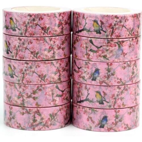Wholesale 10pcs/lot Decor Cute Birds on Flowers Washi Tapes DIY Bullet journal Adhesive Masking Tapes Kawaii Papeleria
