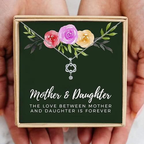 Mother and Daughter Heart Necklaces Crystal Chain Necklace Gift for Daughters Couple Mom Birthday Gift Best Friends Jewelry