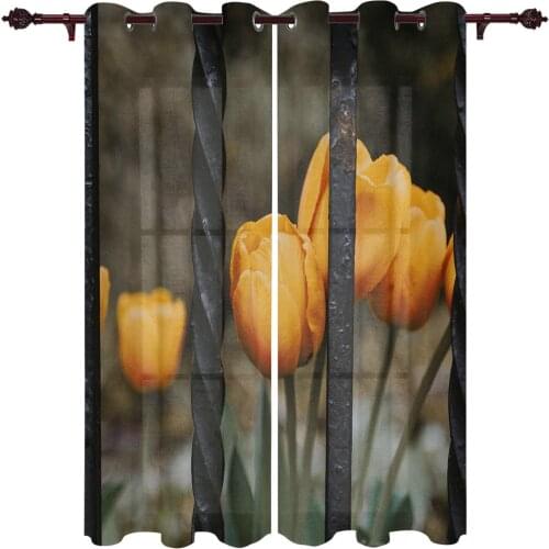 Patio Curtain Iron Railing Yellow Tulips Kitchen Curtains In The Modern Living Room Bedroom Dining Room Translucent Curtain