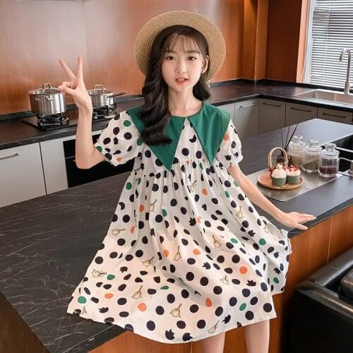 Girls' dress summer dress 2021 new summer dress middle school childrens cotton doll collar Princess Dress