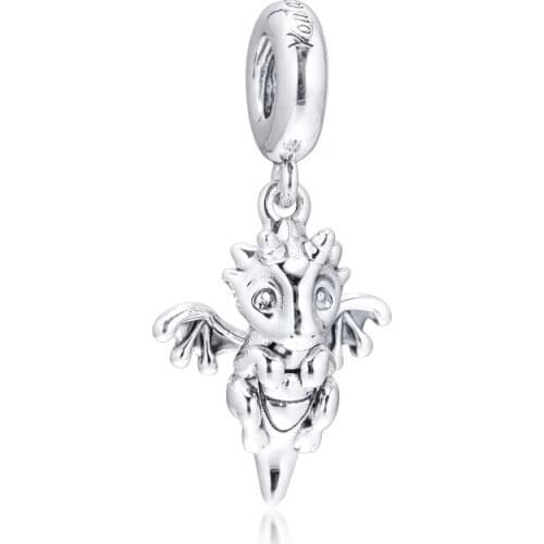 Clear CZ 2020 Dragon Dangle Silver 925 Jewelry Pave Charms for Snake Chain Bracelets Silver Beads for Jewelry Making