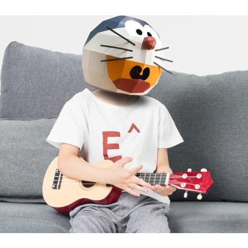 Holiday Party Decoration Mask Cute Blue Fat Man Doraemon Animal Paper Mold Head Cover Handmade DIY Performance Props