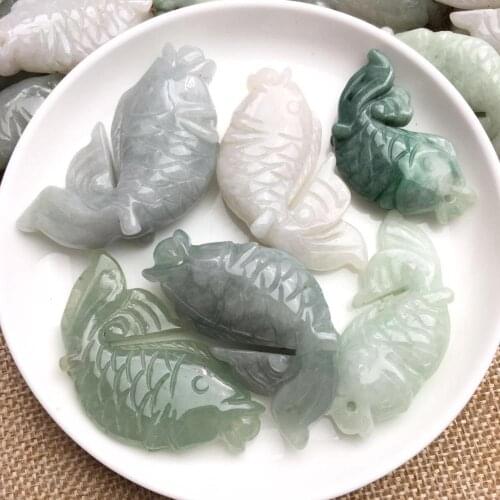Fish Natural Green Grade A jade Type A ICY Jade Burma jadeite Lucky pendant Bead Girl Jewelry necklace Baby KID Emerald