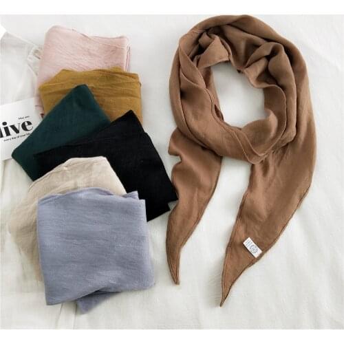 40*190cm Cotton Linen Solid Color Big Triangle Women Girls Student Hair Wrap Scarf Turban Shawl Accessories Bandanas