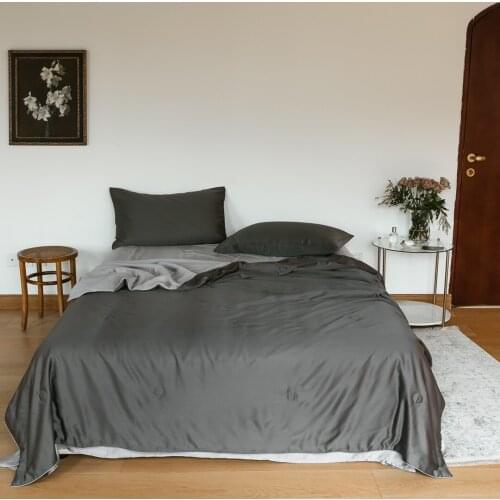 Silky and Cool Two Solid Color Tencel Lyocell Bedding Set Summer Thin Quilt Sheets Pillowcase Duvet Cover Light weight Comforter