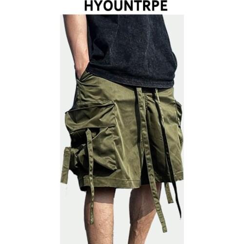 Men Hip Hop Streamers Shorts with Big Pockets Cargo Shorts New Casual Elastic Waist Drawstring Sportswear Streetwear Short Pants