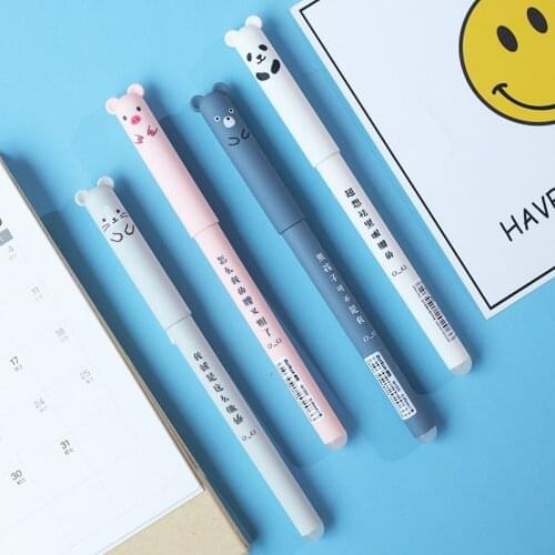 Yisuremia NEW 4pcs/Set Kawaii Pig Bear Cat Mouse Erasable Gel Pen Students Writing Pens 0.35mm Blue Black Ink School Stationery