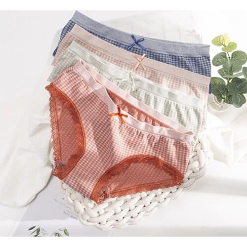 Lovely Cute Lolita Kawaii Plaid Check Cotton Underwear Brief Lingerie Knickers Panties Women Student Underpants
