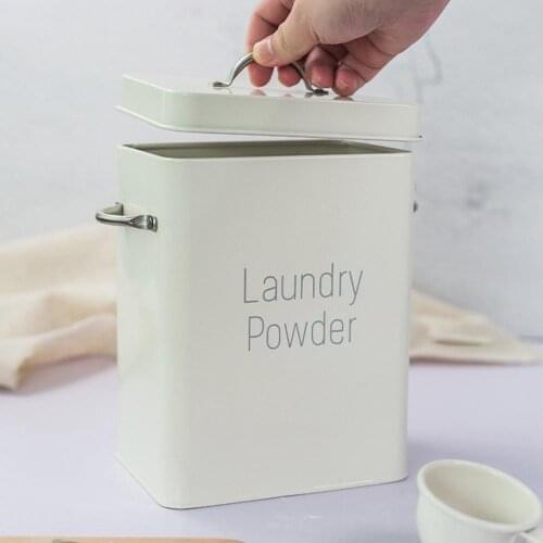 Washing Powder Bucket Metal Storage Box Square Laundry Powder Container For Cereal Dispenser Tablets Food Storage Bottles Jars